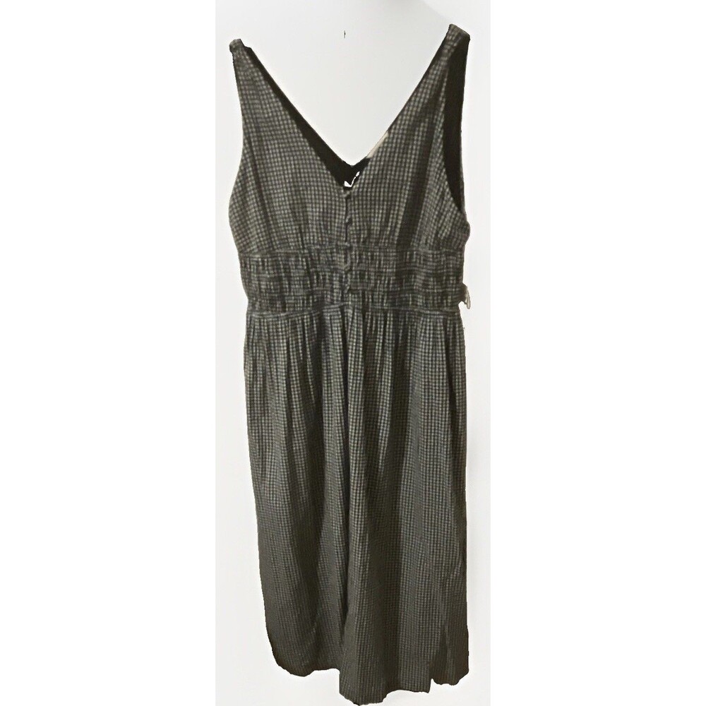 Lucky Brand Black White Gingham Smocked V-Neck Strappy Midi Sundress XL